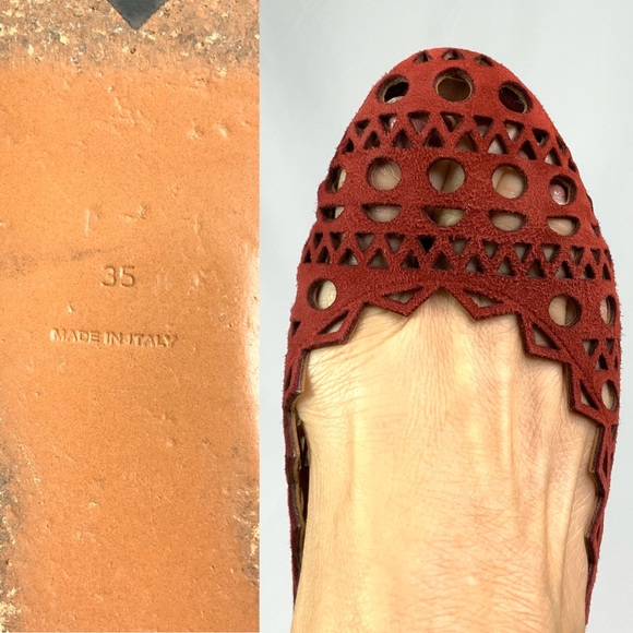ALAIA Paris Red Suede BALLERINA Laser Cut Flats - Picture 4 of 8